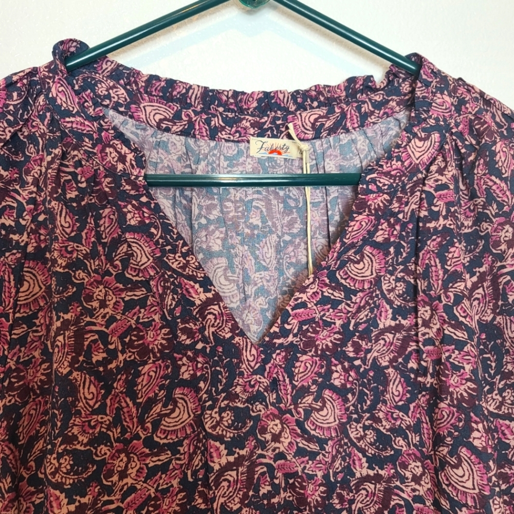 FAHERTY Portia Blouse Peasant Top in Fiona Block Print NWT Size Small - Picture 4 of 9
